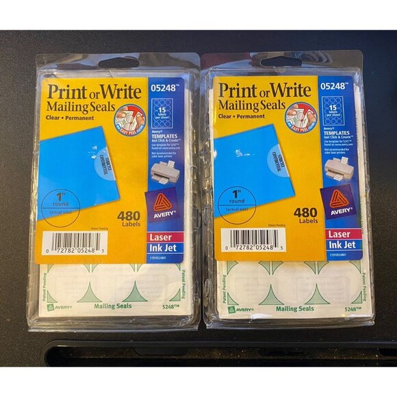 AVERY 5248 Printable Mailing Seals Clear 1" round 945 Labels Laser Ink Jet - Picture 1 of 5